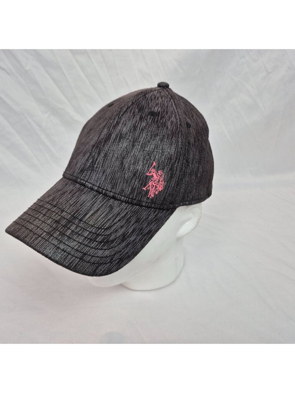 US Polo Assn. Adjustable Hat Ball Cap Marled Gray w/Pink Jockey High Fashion